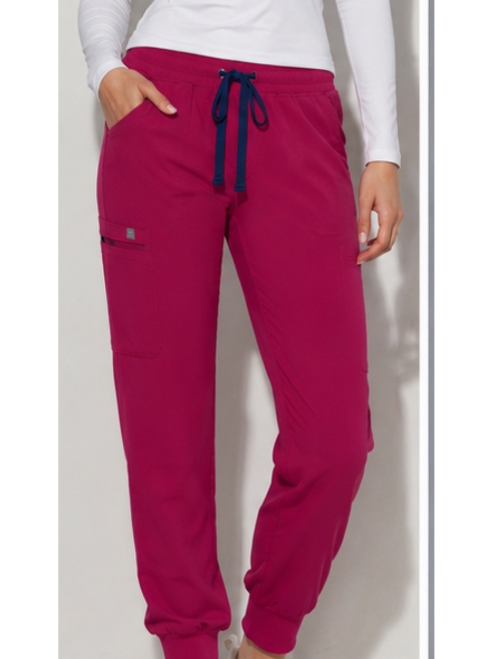 Figs Women's Magenta Jogger Pants with Navy Drawstring